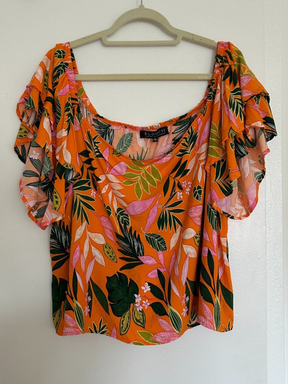 ELOQUII Flutter Short Sleeve Off the Shoulder Tropical Top (Plus Size 18)